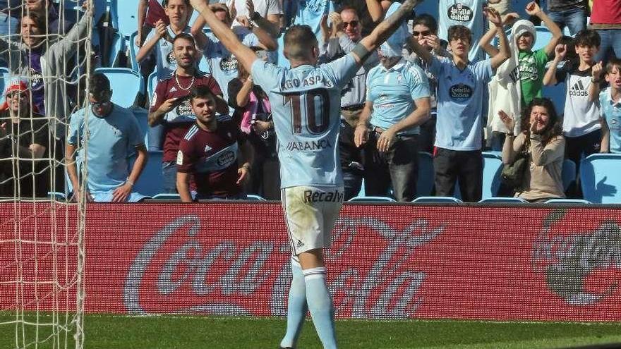 Iago Aspas celebra un gol ante el Leganés, el pasado 22 de febrero en Balaídos. // Marta G.Brea