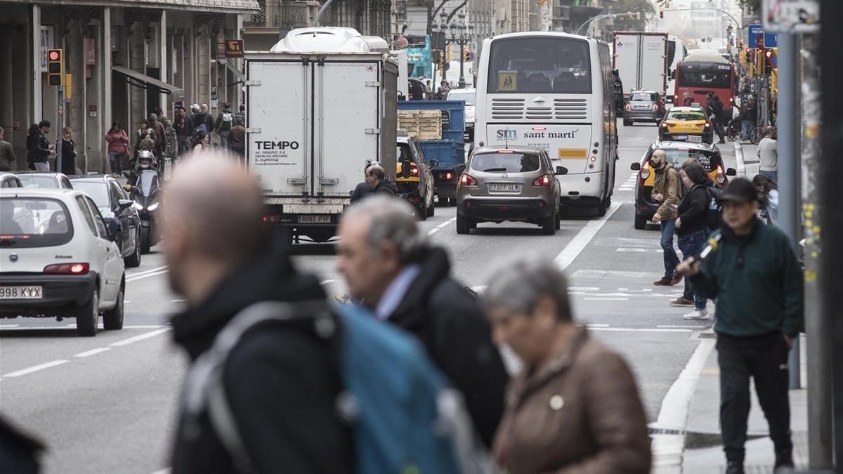 La Via Laietana de Barcelona, esta mañana