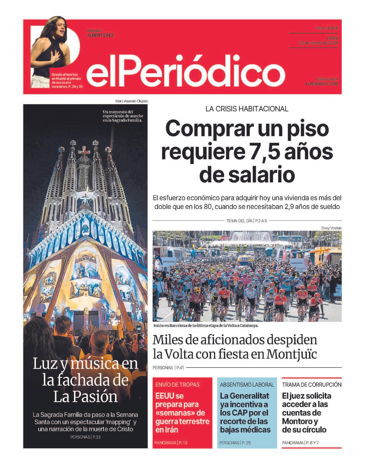 La portada de EL PERIÓDICO del 30 de marzo de 2026