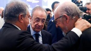 Joan Laporta, Florentino Pérez y Jaume Roures en una imagen de archivo