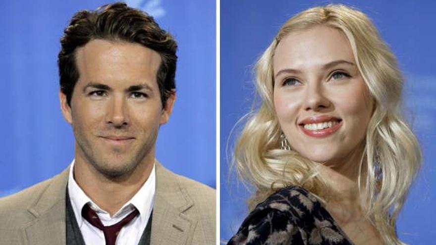 Combo de fotografías del 10 de febrero de 2008 del actor canadiense Ryan Reynolds y la estadounidense Scarlett Johansson durante el 58 Festival Internacional de Cine de Berlín (Alemania). Johansson, de 23 años, y Reynolds, de 31, se comprometieron en matrimonio según lo informó la publicista de la actriz hoy, 5 de mayo de 2008. Aun no se ha establecido la fecha de la boda de esta pareja que se vio en público por primera vez desde abril del año pasado.