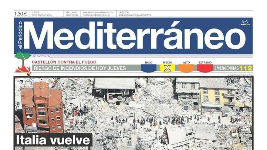 Italia vuelve a temblar, en la portada de El Periódico Mediterráneo.