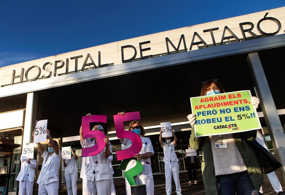 Protestas de trabajadores frente al Hospital de Mataró, en una imagen de marzo de 2020