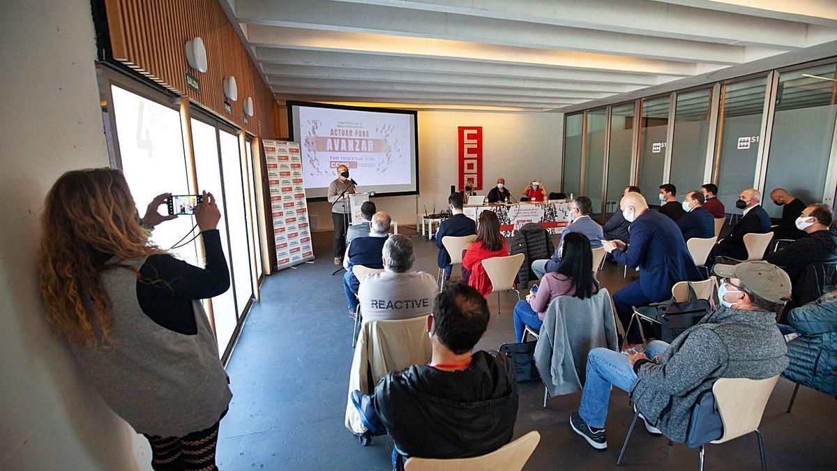 Un momento de la intervención del secretario general de CCOO en Balears, José Luis García. | V. MARÍ 