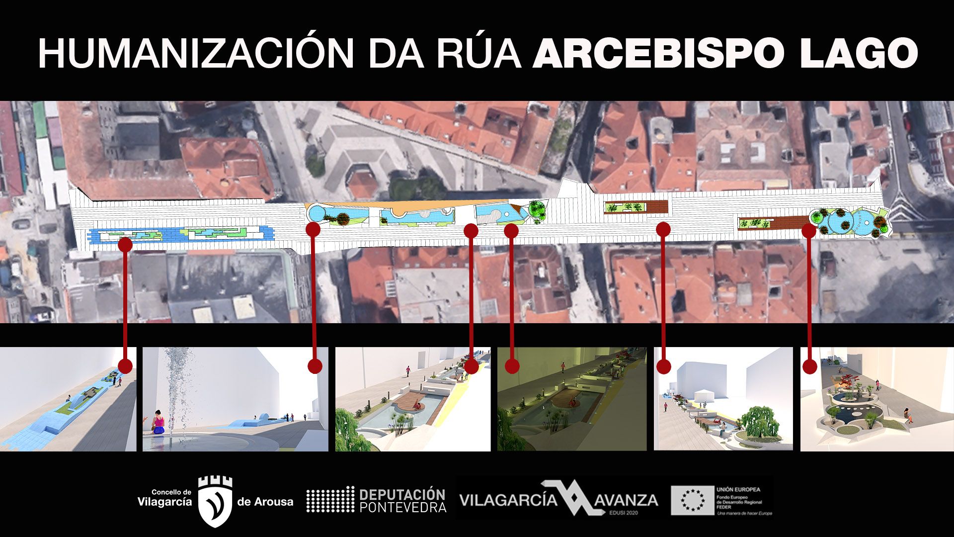 La infografía que muestra la transformación prevista para la calle Arzobispo Lago, en Vilagarcía.