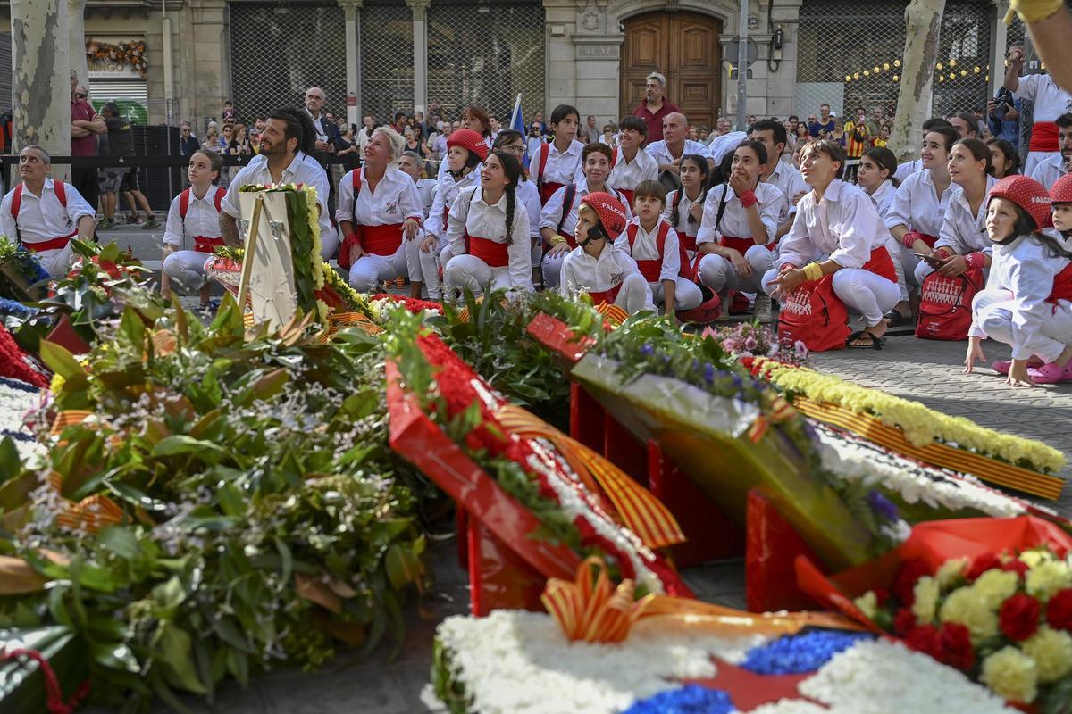 Instituciones, partidos y entidades en la ofrenda floral a Rafael Casanova en la Diada de 2023.