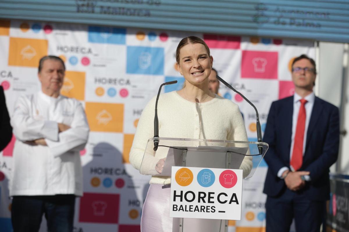 La presidenta del Govern, Marga Prohens, esta mañana en Horeca.