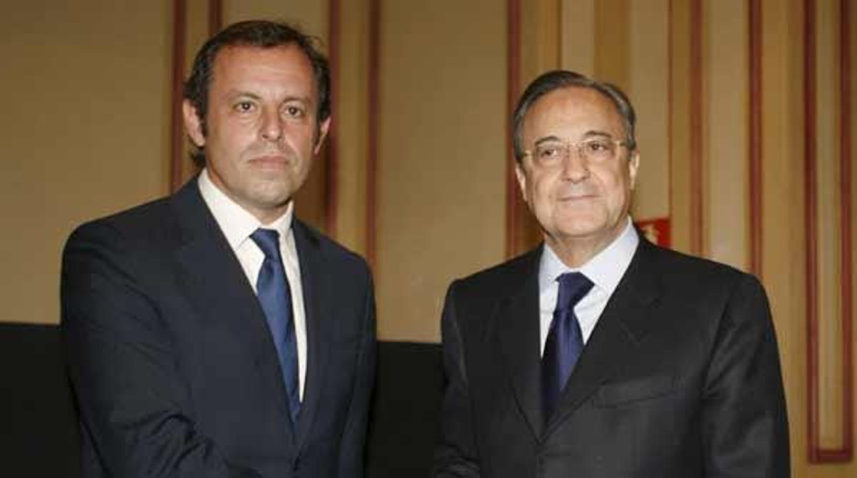 Florentino i Rosell es desitgen sort hores abans de la final.