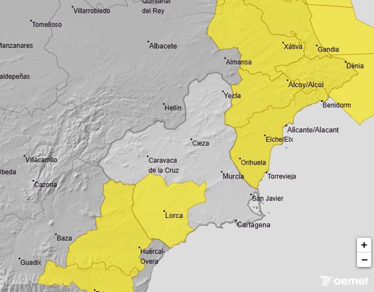 Mapa de alerta meteorológica en la Región