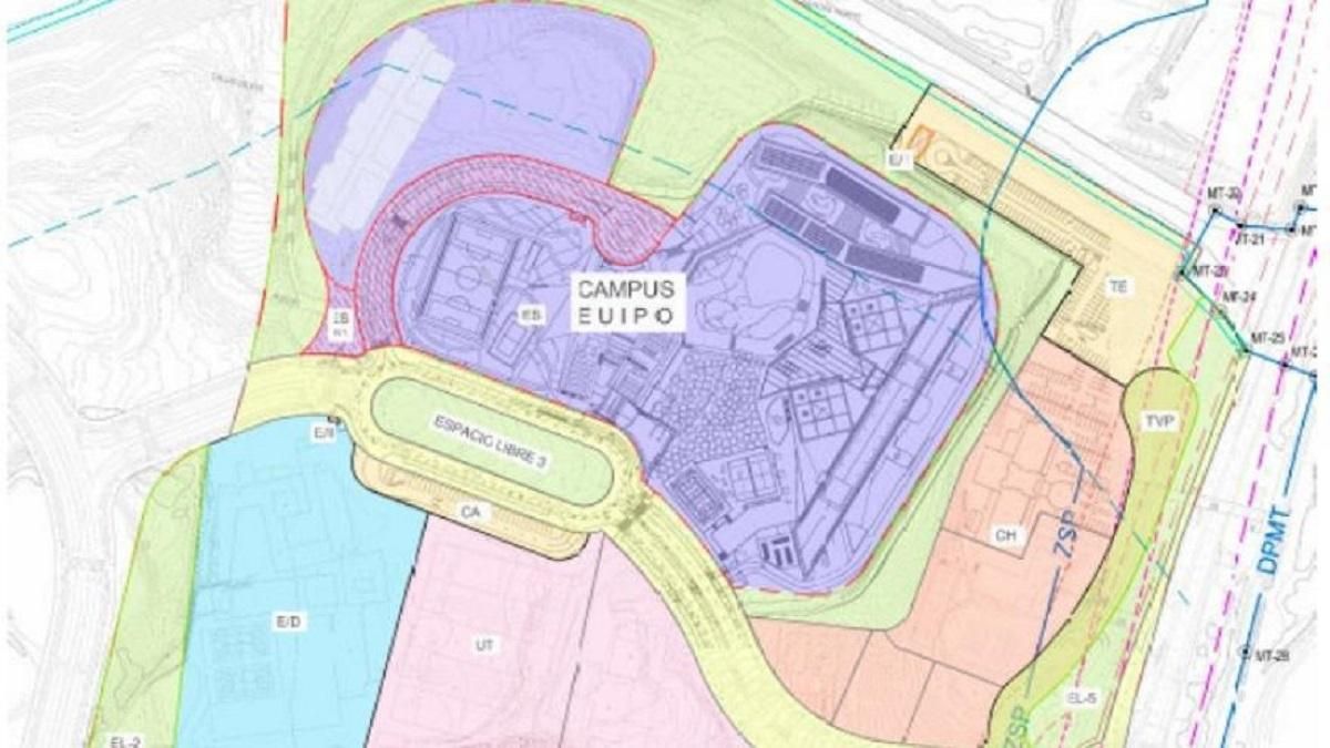 Plano de la última modificación del Plan Parcial que se llevó a cabo en 2021 en la zona para ampliar la EUIPO.