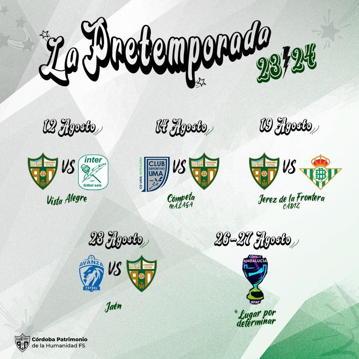 Cartel oficial de la pretemporada 2023-2024 del Córdoba Futsal.