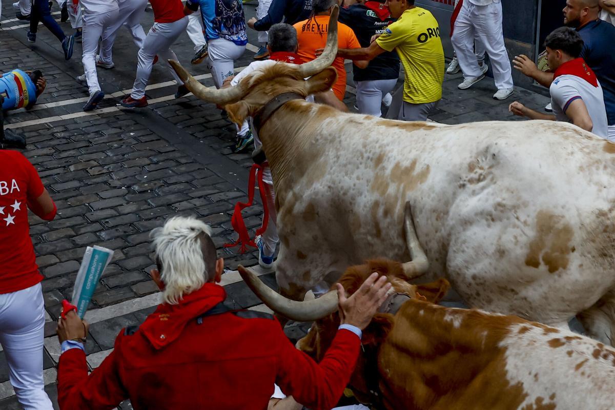 El tercer encierro de los Sanfermines 2026 ha sido rápido y emocionante con bonitas carreras de los corredores. El tercer encierro de los Sanfermines 2026 ha sido rápido y emocionante con bonitas carreras de los corredores.