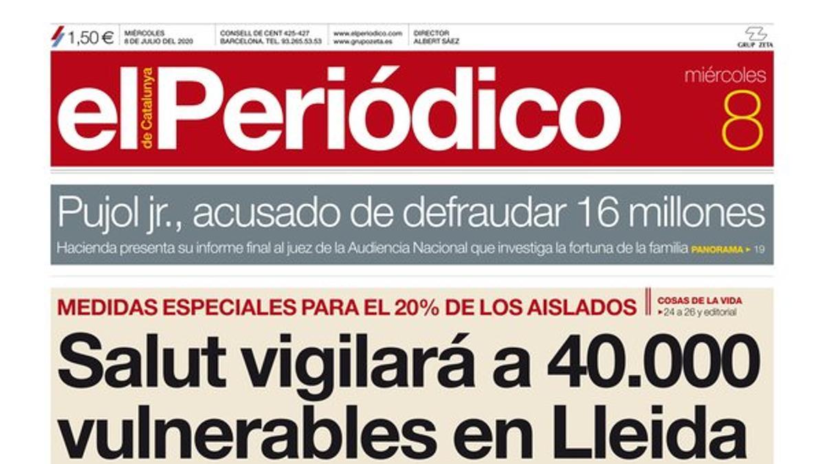 La portada de EL PERIÓDICO del 8 de julio del 2020