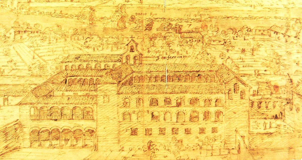 Vista de Zamora de Anton Van den Wyngaerde (1570) Detalle del monasterio de san Jerónimo.