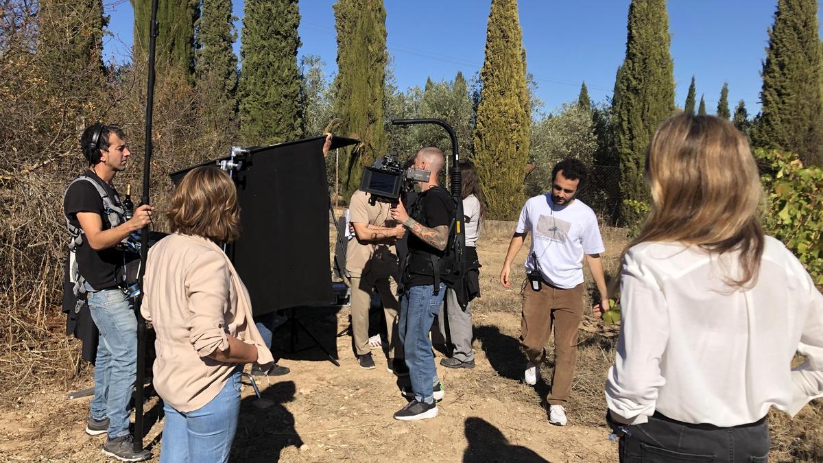 Un momento del rodaje del anuncio publicitario en las instalaciones de Bodegas Robles en Montilla.