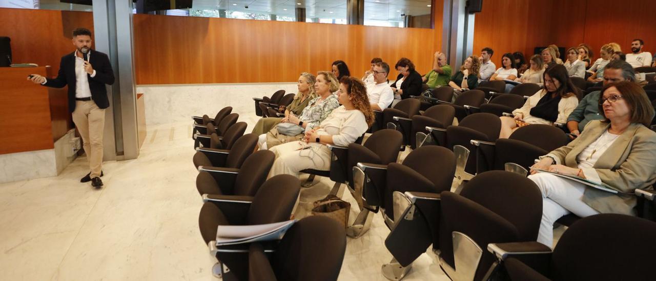 El letrado del Consell Cristian Coll, a la izquierda, durante su intervención sobre el nuevo reglamento del Consell. | J. A. RIERA