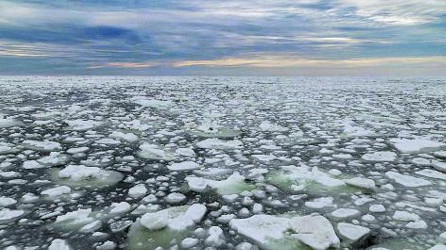 Los frentes de hielo flotante, sea ice, que tenemos que ir atravesando en bahía Hudson. 