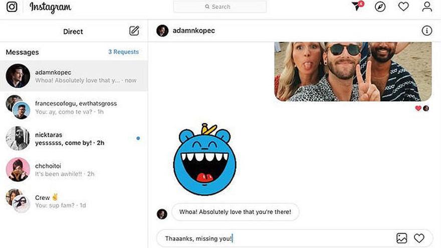 Una pantalla de los Mensajes Directos de Instagram.