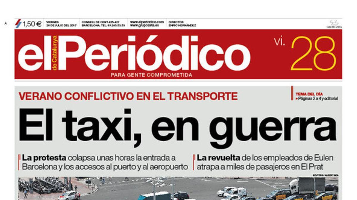 La portada de EL PERIÓDICO del 28 de julio del 2017.