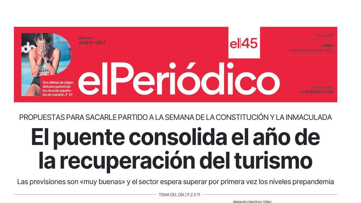 La portada de EL PERIÓDICO del 4 de diciembre de 2023