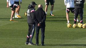 Carlo Ancelotti y Arrigo Sacchi, durante un entrenamiento del Real Madrid.
