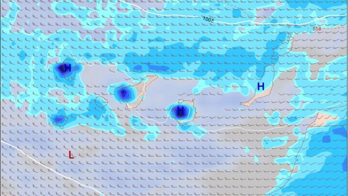 Mapa con la predicción del tiempo para este sábado en Canarias.