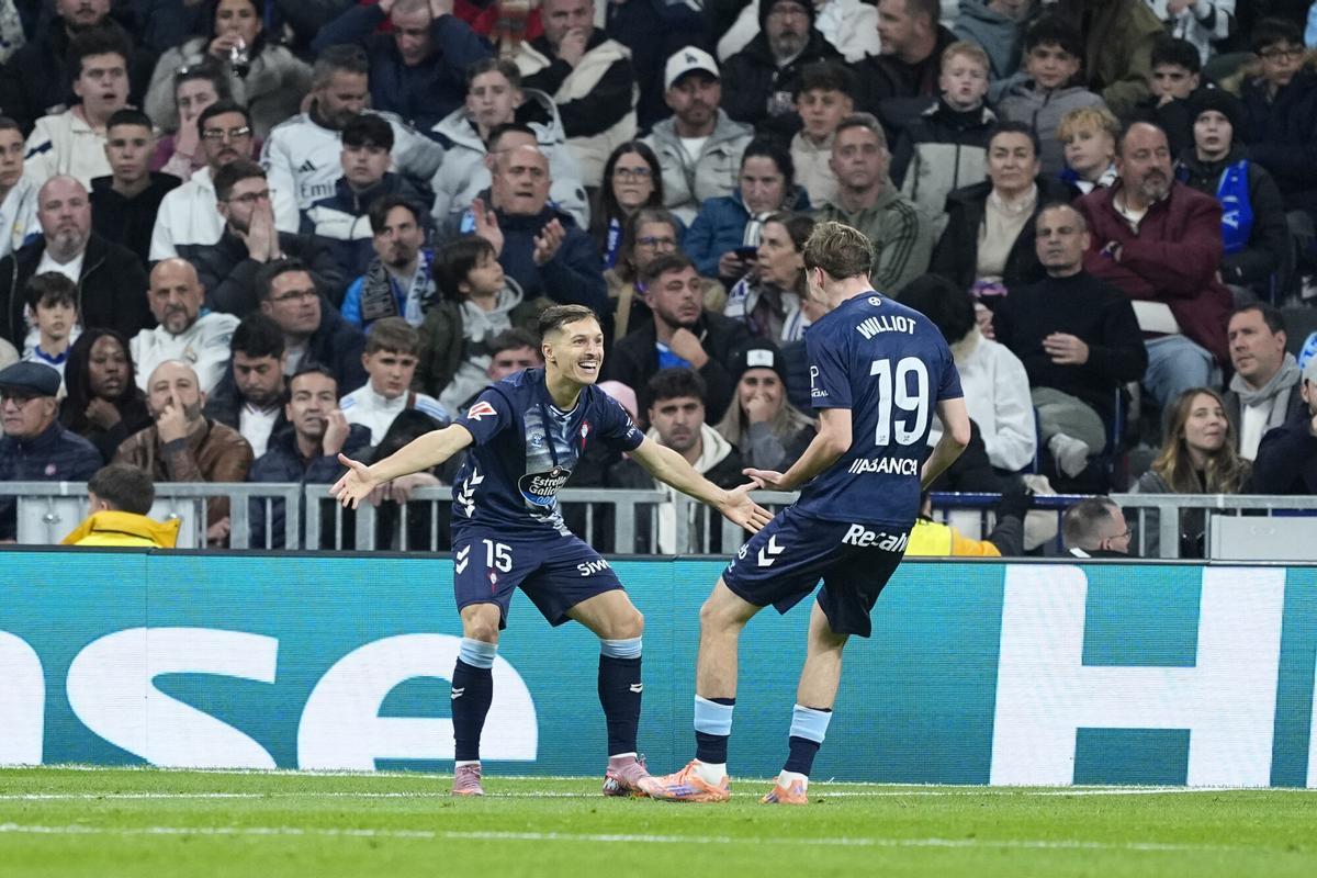 Williot Swedberg of RC Celta de Vigo celebrates a goal during the Spanish League, LaLiga EA Sports, football match played between Real Madrid and RC Celta de Vigo at Bernabeu stadium on December 07, 2025, in Madrid, Spain. AFP7 07/12/2025 ONLY FOR USE IN SPAIN. Oscar J. Barroso / AFP7 / Europa Press;2025;SOCCER;SPORT;ZSOCCER;ZSPORT;Real Madrid v RC Celta de Vigo - LaLiga EA Sports;