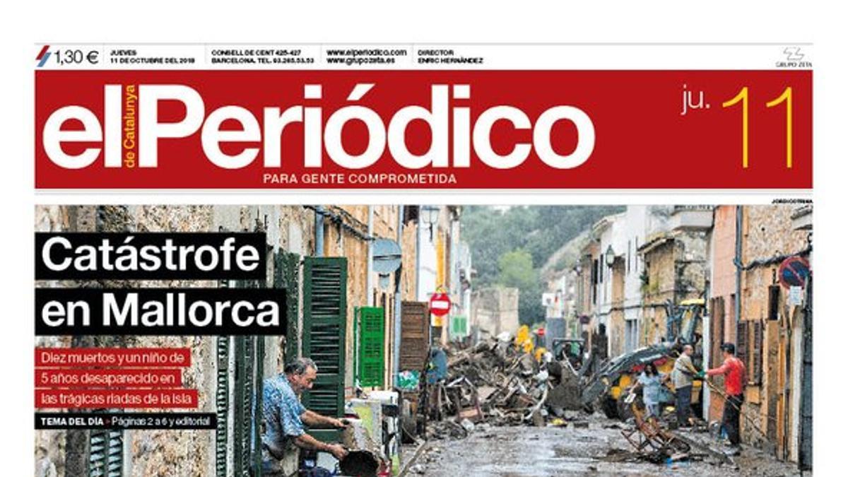 La portada de EL PERIÓDICO DE CATALUNYA del 11 de octubre del 2018