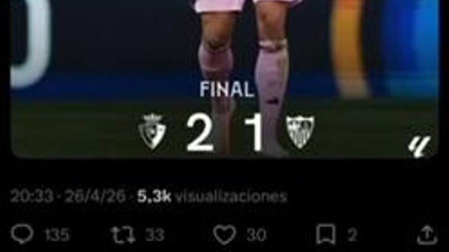 ¡Tremendo! Los comentarios en las redes del Sevilla tras perder ante Osasuna