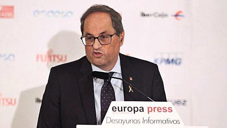 Torra, durant la seva intervenció a l&#039;Esmorzar d&#039;Europa Press, a Madrid.