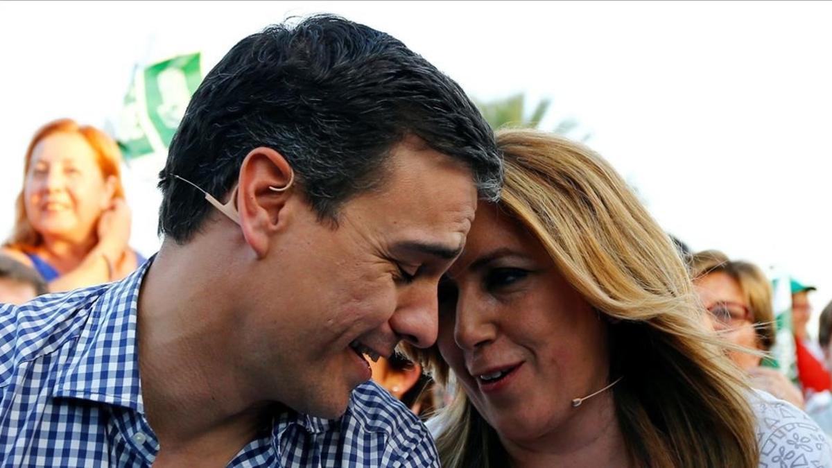 Pedro Sánchez y Susana Díaz, el pasado 24 de junio durante un mitin en Sevilla.