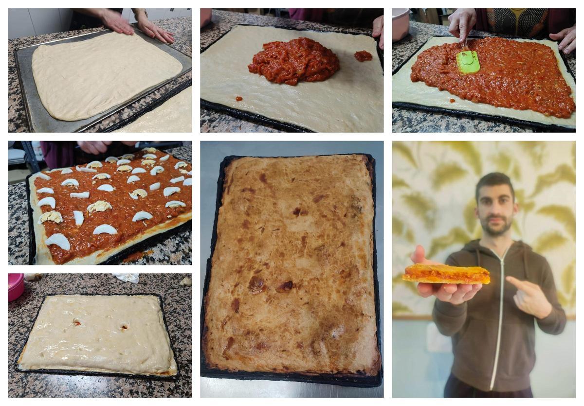 Proceso de elaboración de la coca de tomate, que tiene alguna diferencia con respecto a la de otras panaderías como nos relata Luis Castañ.