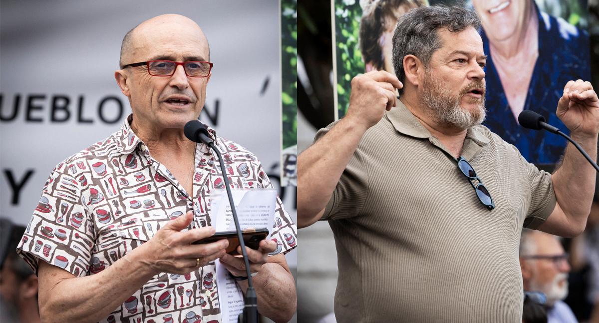 Los actores Pepe Viyuela y Jorge Sanz, durante la protesta