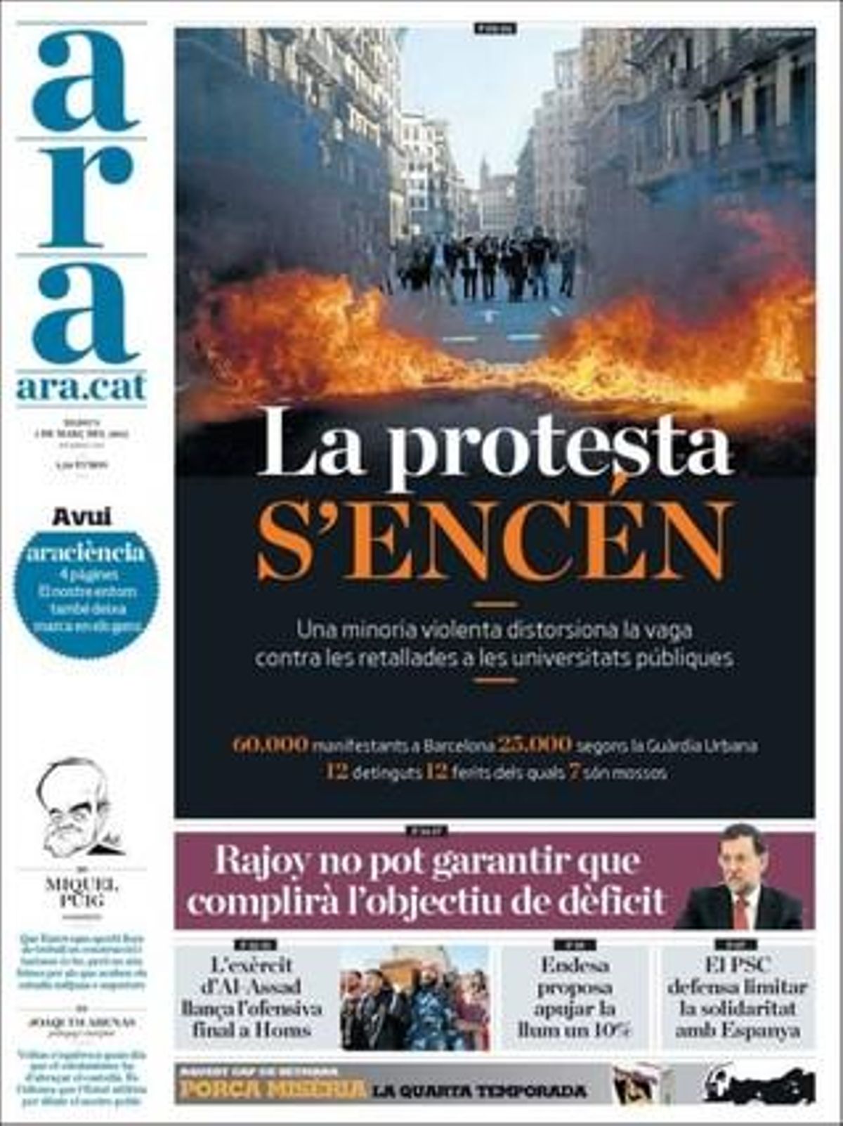 Portada del diari ’Ara’.