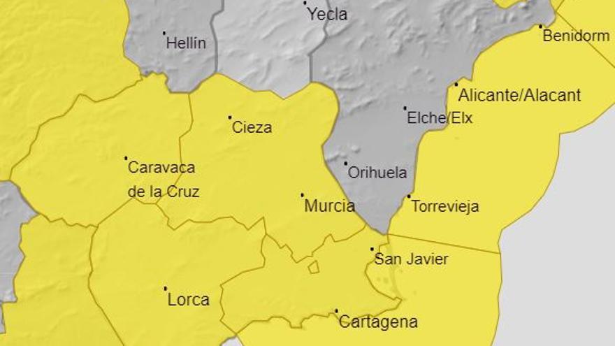 Mapa de avisos amarillos en la Región