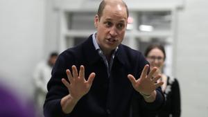 Prince William gestures during his visit to WEST, the new OnSide Youth Zone in Hammersmith and Fulham in London, Thursday, March 14, 2024. Named WEST (standing for Where Everyone Sticks Together) by local young people, the new Youth Zone will be staffed by skilled and dedicated youth workers who will support young people from across west London to develop the skills and confidence they need to achieve their dreams. (AP Photo/Frank Augstein, Pool) Associated Press/LaPresse / EDITORIAL USE ONLY/ONLY ITALY AND SPAIN