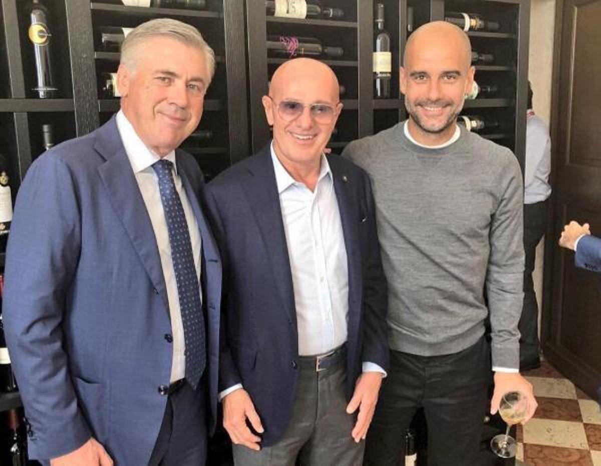 Carlo Ancelotti, along with Arrigo Sacchi and Pep Guardiola in a tribute that was made in Trent