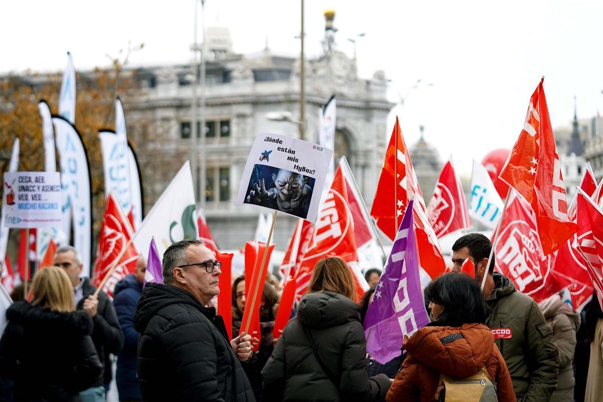 Manifestación de trabajadores de la banca en el centro de Madrid