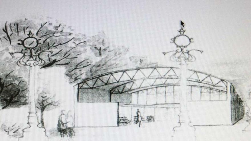 Boceto del proyecto de la futura instalación en la alameda, lugar en el que se ubicarán los comerciantes de la plaza de abastos. // FdV