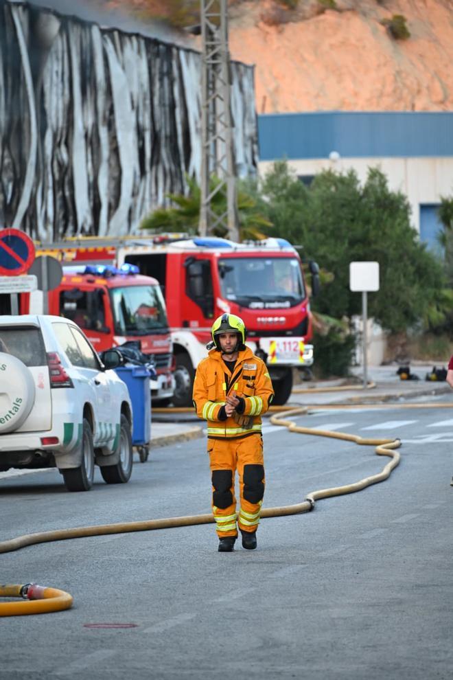Un fuego causa graves daños en una nave industrial y un incendio forestal en Aspe