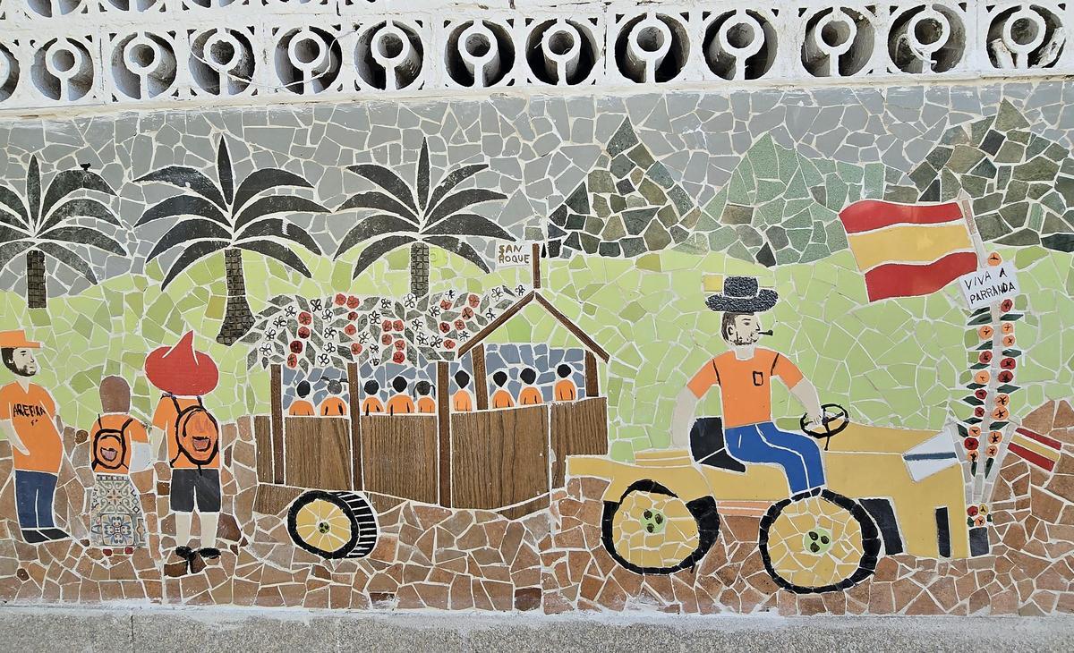 Un detalle del mosaico de la parranda de San Roque