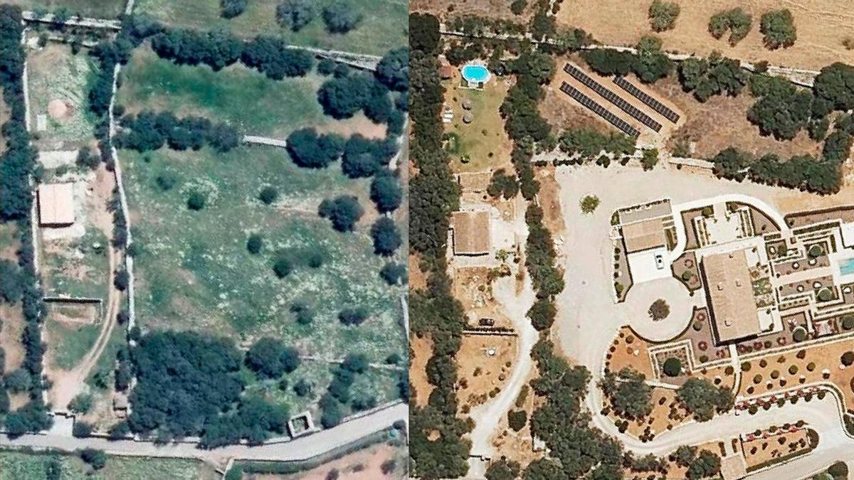 Die Finca Sa Bassa Nova in Santanyí, links im Jahr 2015, rechts im Jahr 2024.