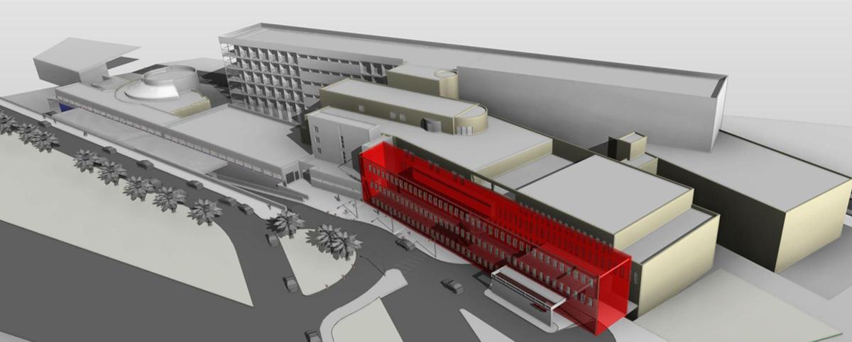 Imagen virtua de la ampliación diseñada para el área de Urgencias y el Bloque Quirúrgico.