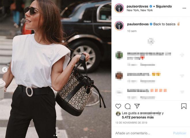 Paula Ordovás con camiseta con hombreras de Mypeeptoeshop