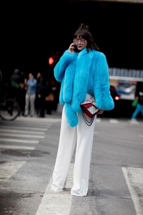 Abrigo de pelo: NY Street style, chaqueta azul