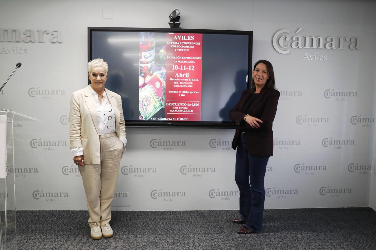 Mari Cruz Madrid Merino, gerente de Noiu Grup Fira, y Laura Gancedo, responsable de Ferias de la Cámara de Comercio de Avilés.