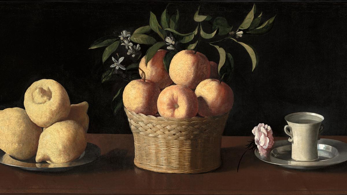 `Bodegón con cidras, naranjas y rosa’, de Zurbarán