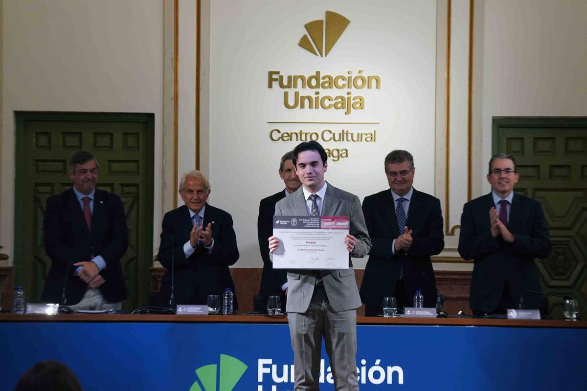 MLG 23-02-2026.-Fundación Unicaja y la Academia de Ciencias Sociales y del Medio Ambiente de Andalucía entregan los galardones del XVI Premio Andaluz de Trayectorias Académicas en un acto en el que participan el presidente de la Fundación Unicaja, José M. Domínguez; el presidente de la Academia de Ciencias Sociales y del Medio Ambiente de Andalucía, Antonio Pascual; el director general de la Fundación Unicaja, Sergio Corral; el rector de la Universidad de Málaga, Teodomiro López y el secretario general de Investigación e Innovación de la Junta de Andalucía, Antonio Posadas