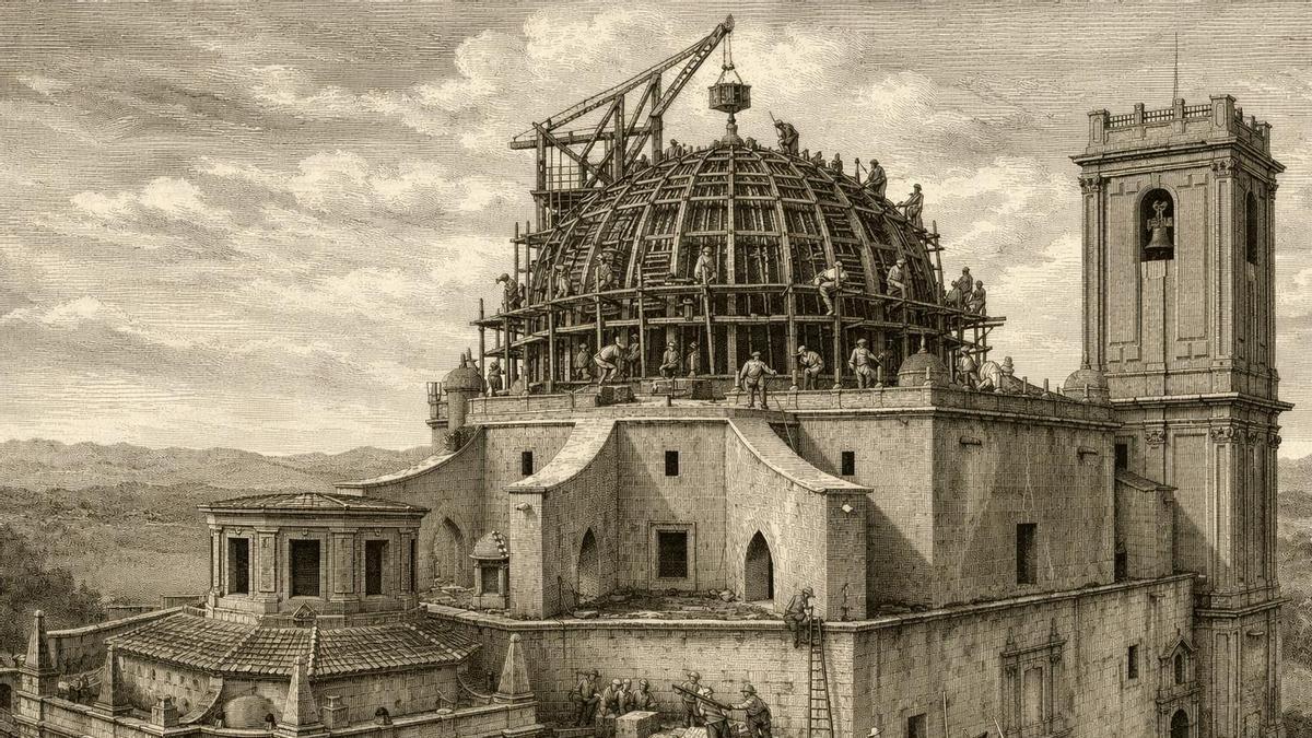 Grabado reconstrucción de la cúpula de Santa María