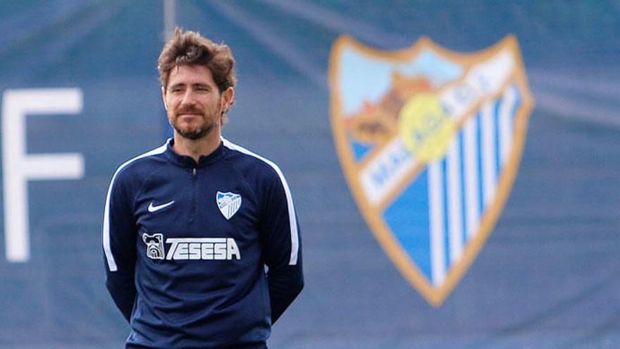 Víctor, durante un entrenamiento con el Málaga.